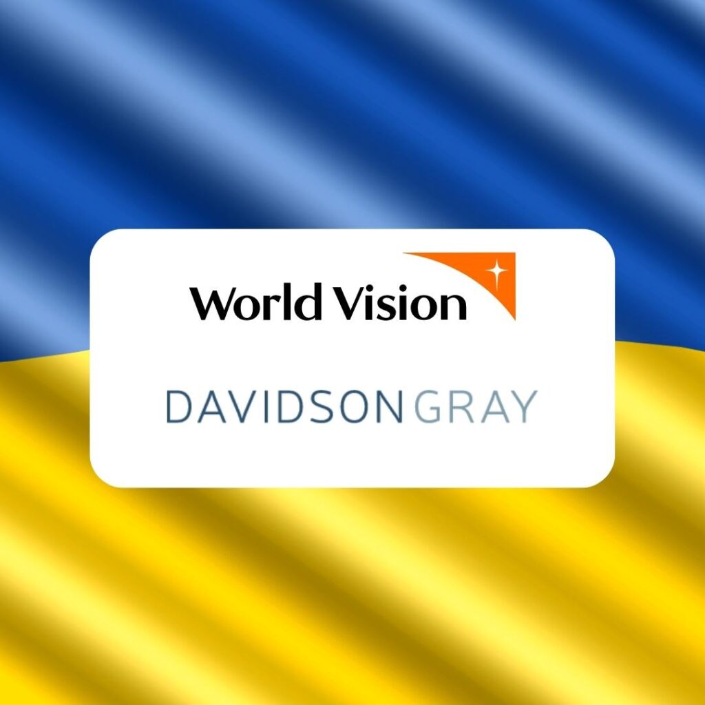 Ukraine flag with world vision logo above davidson gray logo